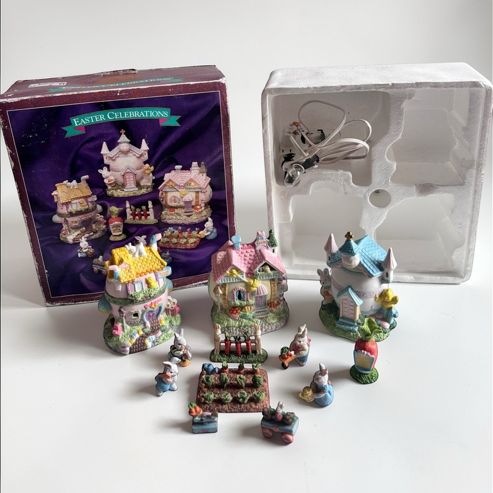 Easter Village Set Lighted Bunny Scene